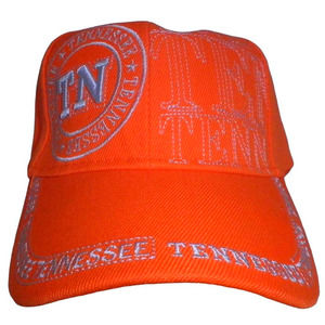 Tennessee TN Ball Cap, Solid Orange, White Embroidery, Strapback, Trucker Hat